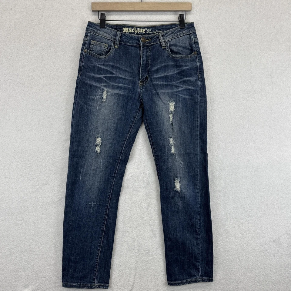 Machine Jeans Womens 28 Blue Distressed Denim Slim Straight Zip Fly DMC-1A6269 - Image 1 of 4