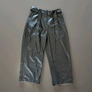 MNG Mango Faux Leather Pants Womens 6 Brown Belted Wide Leg Club Goth - Picture 1 of 12