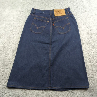 Vintage 80s Levis Skirt Womens 14 Blue Raw Dark Wash Modest Mid Length NWOT - Image 1 of 4