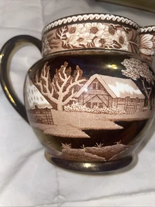 "Jarra jarra Wedgwood barbecho ciervo marrón transferware Etruria Barlaston Inglaterra 4""" - Imagen 1 de 8