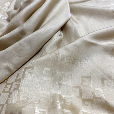 GIVENCHY Silk Scarf 31in Beige Jacquard Pattern Square Elegant Classic Style - Image 1 of 4