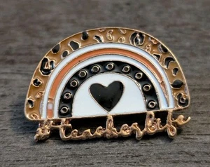 Rainbow Lapel Pin With Leopard Print, Heart Center, And "#Teacherlife" Text Gift - Picture 1 of 5