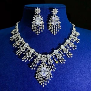 Swarovski Zirkonia Braut Hochzeit Halskette und Ohrringe Set - Bild 1 von 5