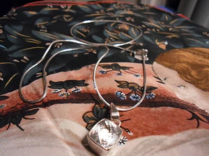 STERLING SILVER CHAIN & TOPAZ PENDANT FROM ITALY NICE $40 - Picture 1 of 5