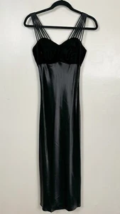 Vintage 90er Whimsygoth Samt Herzausschnitt Träger Satin Maxikleid - Bild 1 von 9
