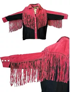 Bob Mackie Wearable Art Fransen Wildleder Leder schwarz pink Gr. 1X Neu mit Etikett - Bild 1 von 20