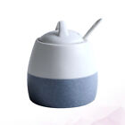 Keramik-Gewrzglas mit Deckel & Lffel fr Salz & (wei/blau)