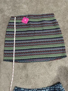 Shrinking Violet Mini Skirt Junior's Size XL Multicolor Aztec Striped Skirt Lime - Picture 1 of 2