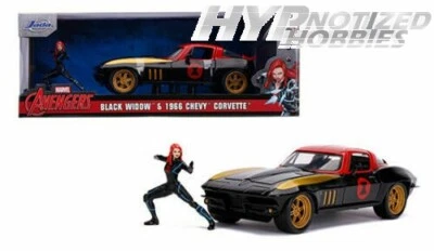 JADA 1:24 MARVEL AVENGERS BLACK WIDOW 1966 CHEVROLET CORVETTE DIE-CAST 31749 - Image 1 of 2