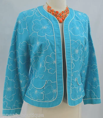 Rafael Petite Aqua Blazer Floral Bordado Top Traje Ligero Abrigo Chaqueta TALLA PS Foto 1 de 4
