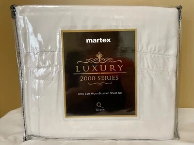 MARTEX QUEEN SHEET 套装 超柔软 微红 白色 4 件套 适合 18 英寸 全新带盒 — 第 1/4 张图片