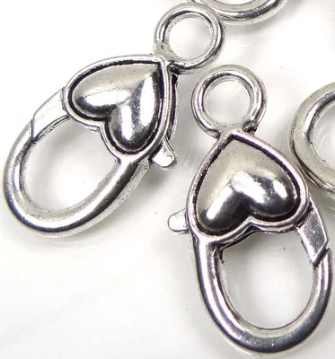 4 Antique Silver Pewter Heart Lobster Claw Clasps 27x12mm - Image 1 of 3