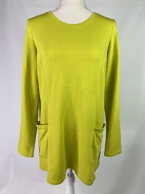 Top tejido líquido Susan Graver para mujer talla S verde manga larga bolsillos Foto 1 de 4