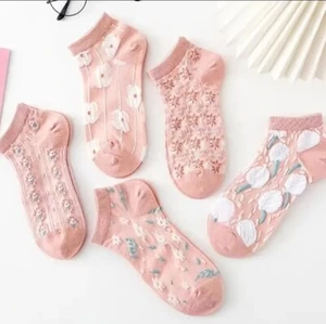5 Pairs Floral Print Socks, Comfy & Cute Low Cut Ankle Socks, Women's Stockings - Picture 1 of 4