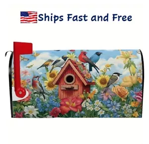 Magnetic Mailbox Cover Wrap Birds Flowers Birdhouse Mailbox Protector Decoration - Picture 1 of 6