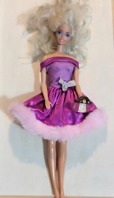 1995 BARBIE FASHION AVENUE BOUTIQUE Metallic Purple Fur Outfit 14369 Vguc C325G - Image 1 of 4