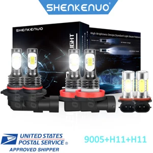 9005+H11+H11 6000K Front LED Headlight Hi/Lo+Fog Light Combo Bulbs Kits US Stock - Picture 1 of 13