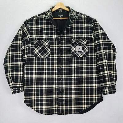 Polo Jeans Ralph Lauren Acolchado Forrado Franela Chamarra Hombres XL Negro Tartán Cuadros Foto 1 de 4