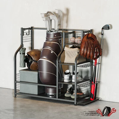 Black Steel Golf Bag Storage Stand Golf Clubs Storage Rack  Garage Organizer - Image 1 of 4