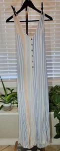 Fancy Pants Backless Strap Button Jumpsuit Pastel Stripe Orange Blue White S - Picture 1 of 3