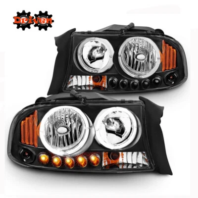 97-04 道奇 Dakota 98-03 Durango 1 件车头灯带双 Halos 黑色外壳运动型 — 第 1/4 张图片