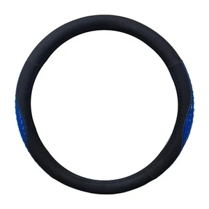 Shiny PU Leather Black and Blue Ostrich Steering Wheel Cover 14.5''-15.5'' - Picture 1 of 3