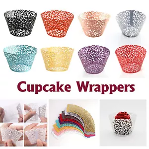 25x Cupcake Wrapper Wraps Case Laser Cut Filigree Vine Wedding Birthday Party - Picture 1 of 60