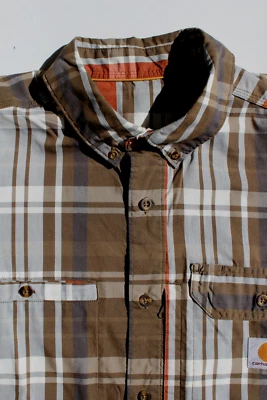 Carhartt shirt short sleeved XL mens brown & white plaid LSHTA549 - Image 1 of 4