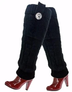 Womens Girls Winter Cable Knit LegWarmers Soft Stretchy Black Leg Warmer - Picture 1 of 1