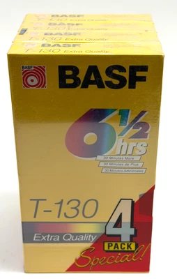 Vintage Factory Sealed 4 Packs BASF T-130 Extra Quality Blank VHS Tapes - Image 1 of 4