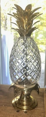 Antiga base de abajur estatueta abacaxi cristal e latão 4,5”W 12,75”T - Imagem 1 de 4
