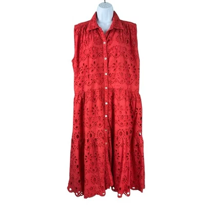 Karyn Seo Dress Womens XL Red Eyelet Embroidered Sleeveless Boho - Image 1 of 4