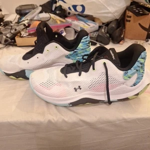 Under Armour Spawn Basketball Shoe Men's White/Light Blue Size 8.5 - Picture 1 of 8