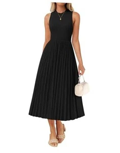 Women's 2025 Summer Sleeveless Midi Dresses Casual Crewneck X-Large Black - Picture 1 of 7