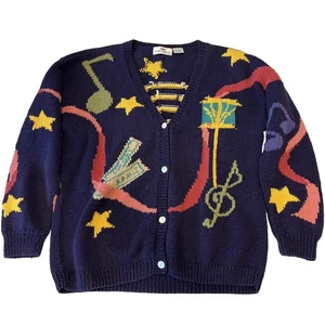 Vintage Strickjacke Pullover XL Konzertszene Sterne Mond Carroll Schilf 90’er bunt - Bild 1 von 11