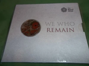 Moneda de 5 libras esterlinas 2015 The Royal Mint Alderney We Who Remain Remembrance BUNC - Imagen 1 de 2