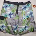 OP Ocean Pacific Men's XL (40-42) Gray Floral E-Board Swim Shorts