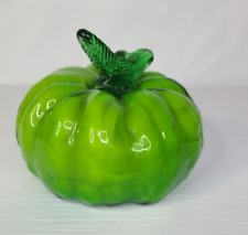 VTG Blown Art Glass Realistic Green Pumpkin With Top Stem Stalk Heavy