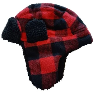 Toddler Youth Kids Trapper Aviator Hat Buffalo Check Red Black Fleece Lined OS - Picture 1 of 4