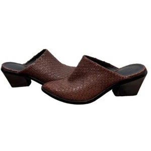 ALLSAINTS Jackson Mule Brown Woven Leather Heeled Slip On Size 38 US 7.5 - Picture 1 of 15