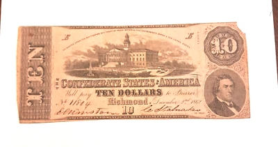 T-52 1862 $10.CSA note - Image 1 of 2