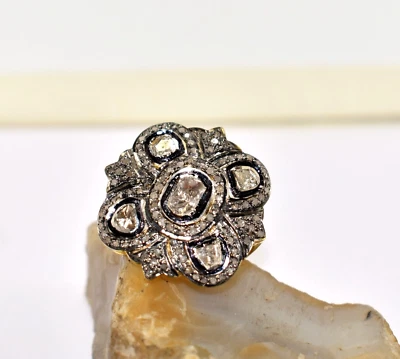 Anillo de compromiso de plata de ley 925 con diamantes talla rosa para mujer Foto 1 de 4