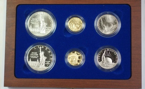 1986 Statue Of Liberty Ellis Island Com Proof & UNC 6 Coin Silver & Gold Set JAH Cover