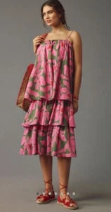 NWT Anthropologie Corey Lynn Calter Tiered Mini Dress Pink Green Floral Ruffle L - Picture 1 of 8
