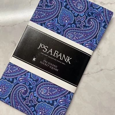 Pañuelo Jos A Bank Pre Plegado Bolsillo Cuadrado Azul Paisley Algodón Pañuelo Foto 1 de 4