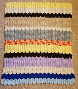 Handmade Crochet Blanket Throw Afghan Rainbow Striped 43" X 51" Vintage - Picture 1 of 14