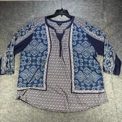 Camisa Lucky Brand Para Mujer 2XL Abotonada Azul Paisley Boho Hippie Campesina Foto 1 de 4