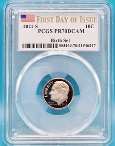 2021-S Roosevelt Dime 10C PCGS PR 70 DCAM Birth Set - 1st Day of Issue - Bild 1 von 6