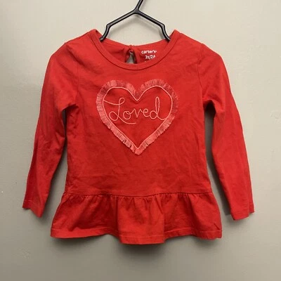Camisa Carter's Niñas Pequeñas Loved Heart Peplum 100% Algodón Manga Larga Roja 2T Foto 1 de 4