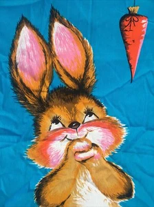 Panel de tela de zanahoria Wesco Reltex 28”x20” vintage años 70 Panel Time Bunny Rabbit - Imagen 1 de 3